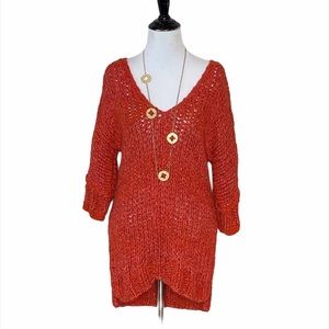 Free People Orange Georgia Chunky V Sweater Size XS